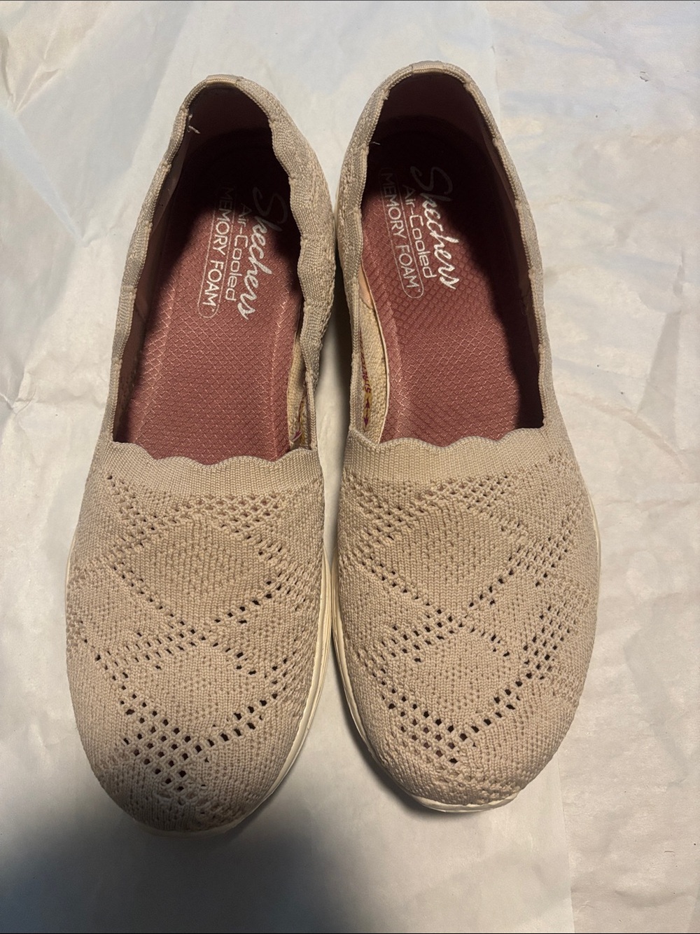 Skechers Beige Knit Slip-On Moccasins